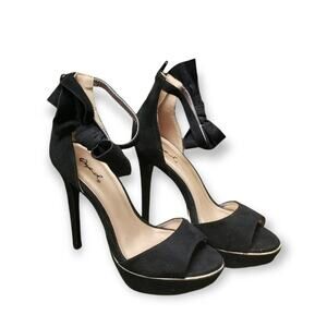 Qupid Peep Toe Ankle Strap Bow Tie Stiletto High Heels - Size 7